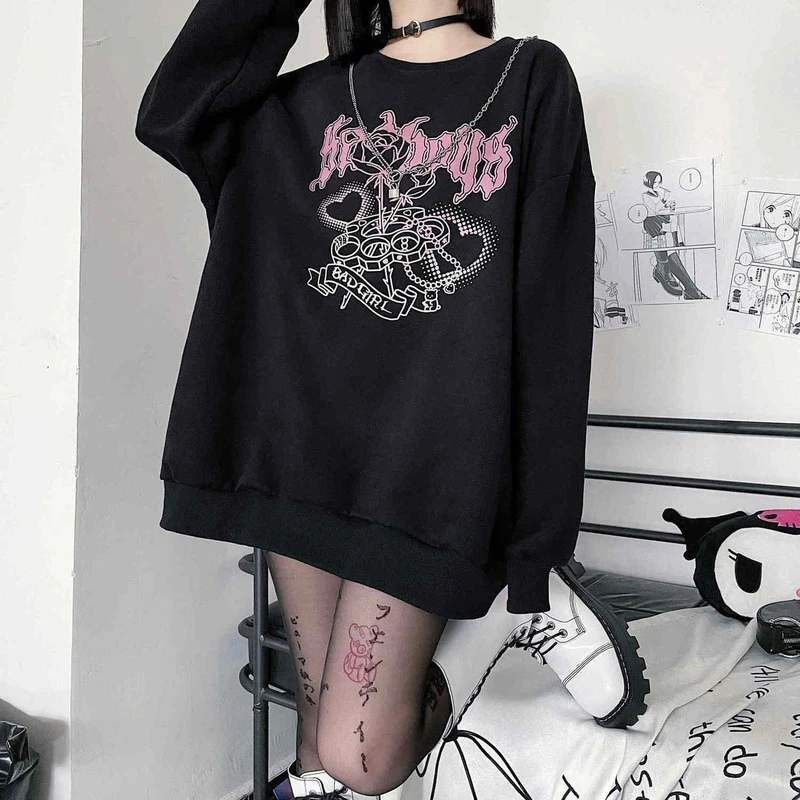 styling hoodies Egirl Gothic Print Hoodies Women Winter Thick Warm Pullover Harajuku Fashion Streetwear Long Sleeve Oversize Hoodie MINGLIUSILI comfy hoodie