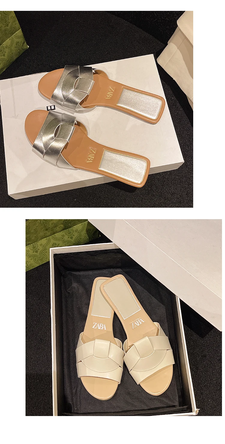 2024 Women's Slippers Open Toe Flat Women's Casual Slippers Women's Summer Shallow Sandals Brown Black