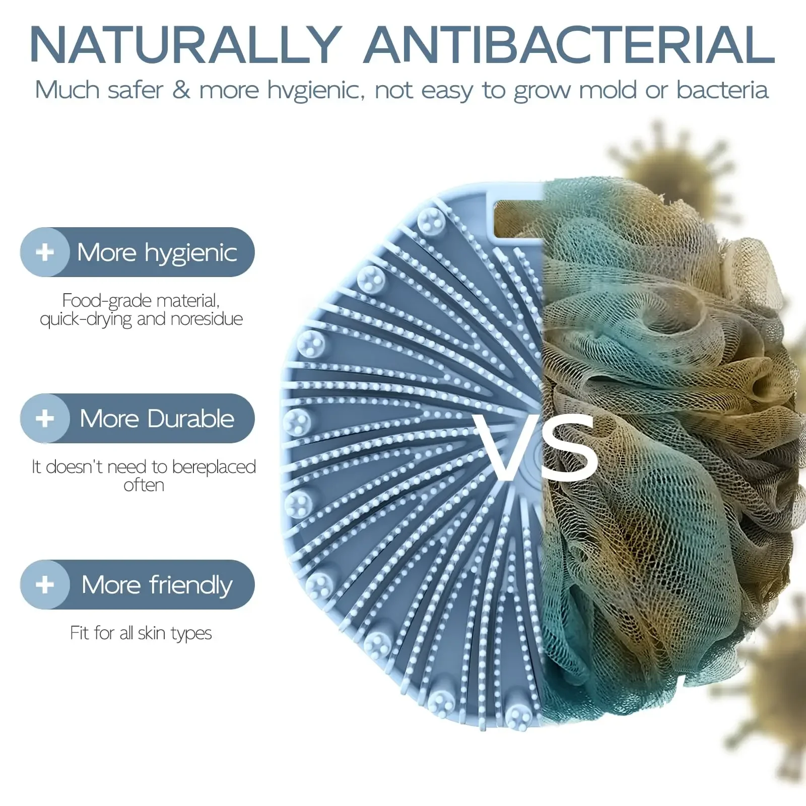 Bath Soft Silicone Back Brush Bath Shower Sponge Scrubbing Brush with Handle Exfoliating Scrub Skin Massager Exfoliating Brushes