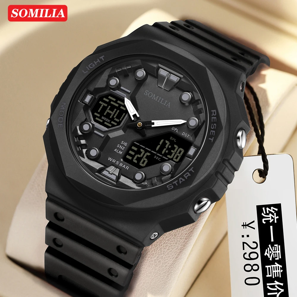 SOMILIA S6200 Fashion Men's Electronic Watch Multi functional Waterproof LED Dual screen Student Electronic Watch 2025 2