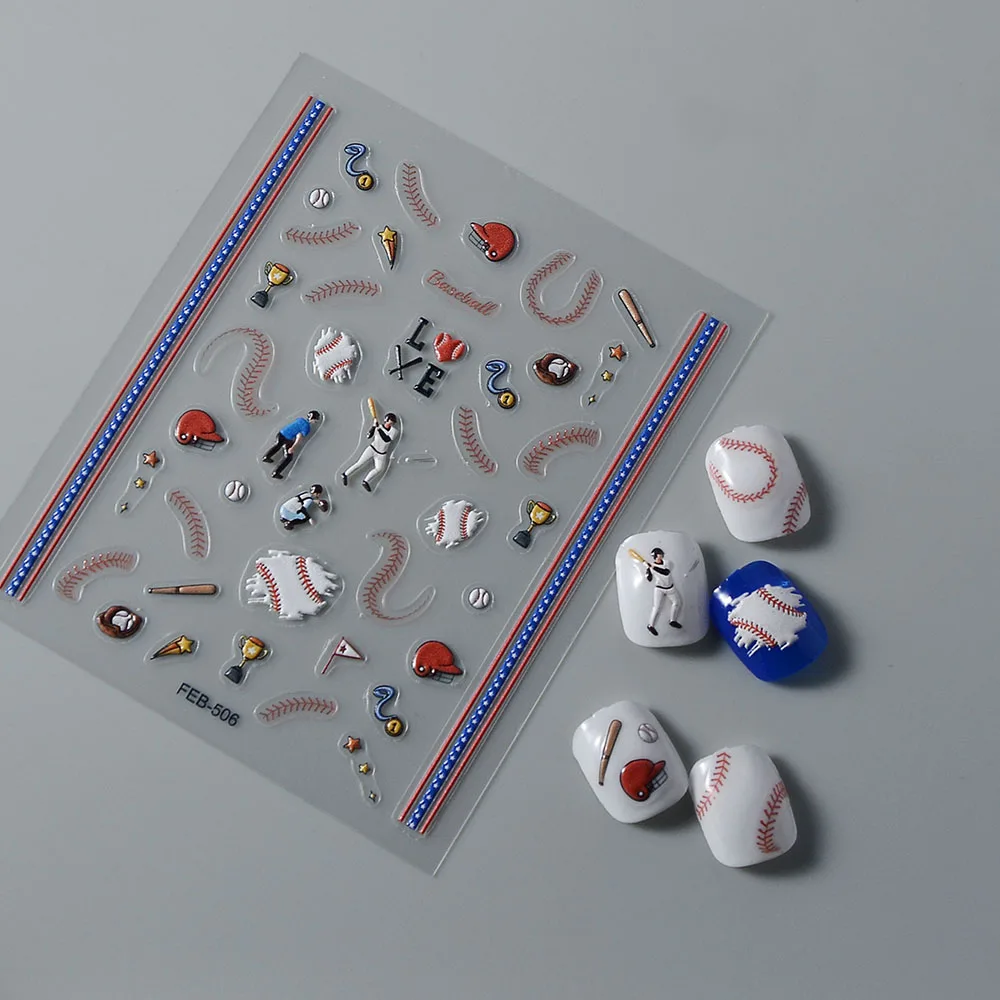 

Бейсбольные наклейки для ногтей 5D, аксессуары для ногтей, наклейки для ногтей