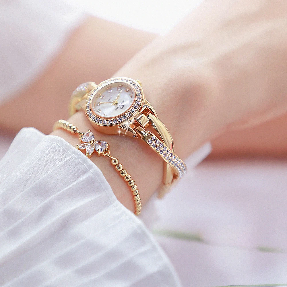 Fashion Women Watch Small Size Silver Stainless Steel Rhinestone Quartz Wristwatch 2023 Ladies Simple Casual Diamond Watches New