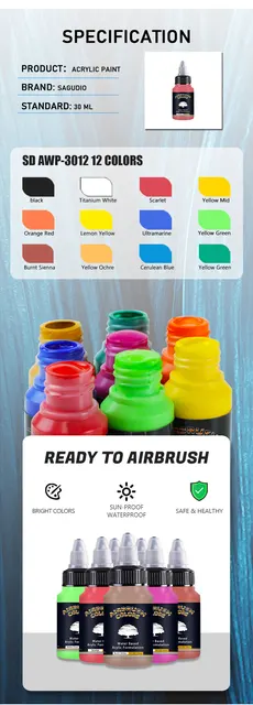  SAGUDIO Acrylic Airbrush Paint 24 Colors (30 ml/1 oz