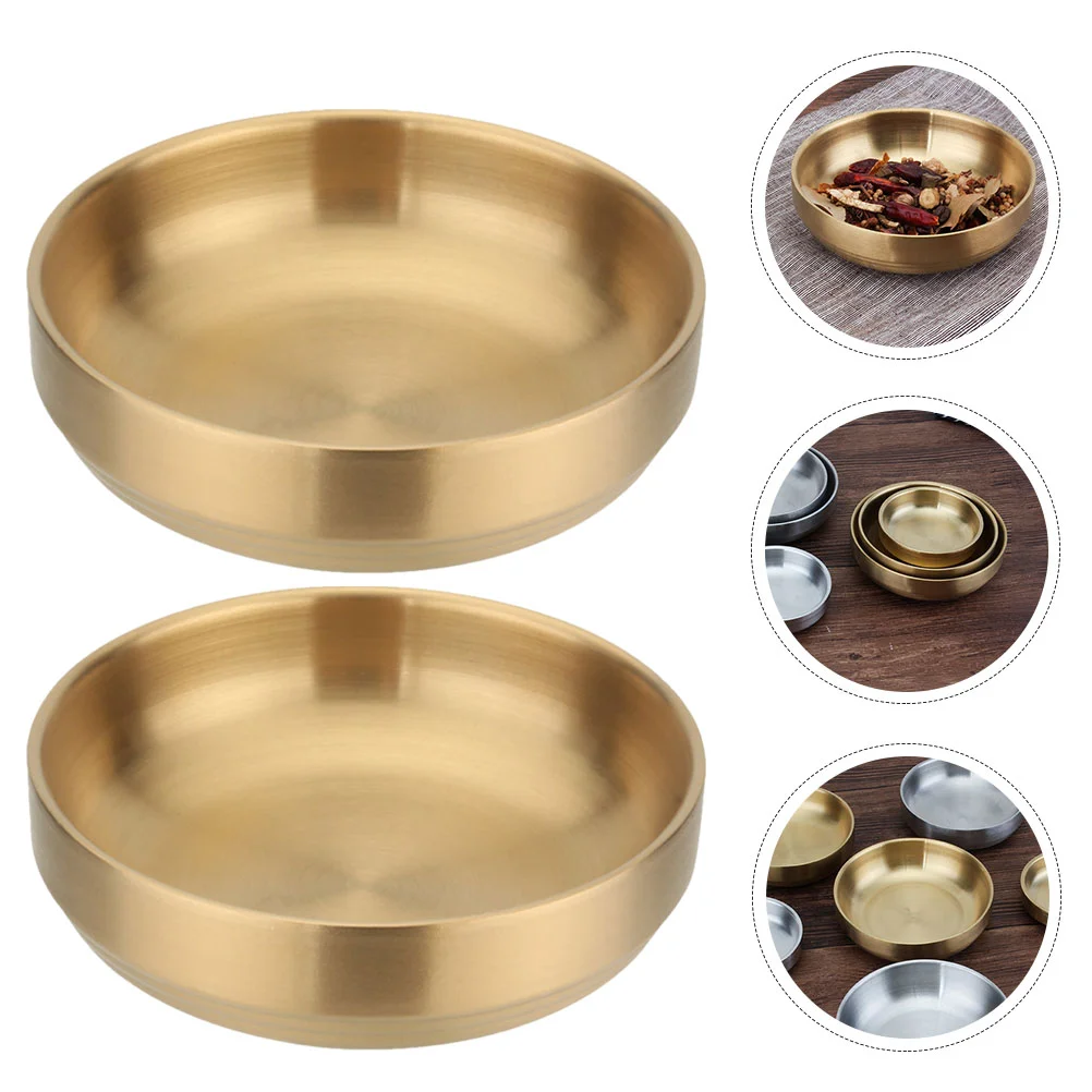 

2 Pcs Sauce Dish Dining Bowl Korean Kitchen Seasoning Stainless Steel Household Tableware Plate