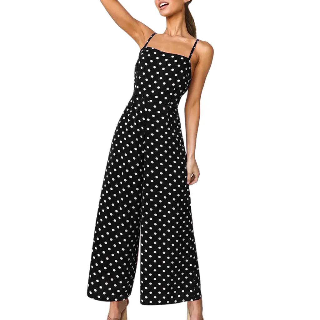 

Womens Polka Dot Holiday Wide Leg Pants Long Jumpsuit Backless Strappy Playsuit Jumpsuit Women Women'S Summer Jumpsuit Summer