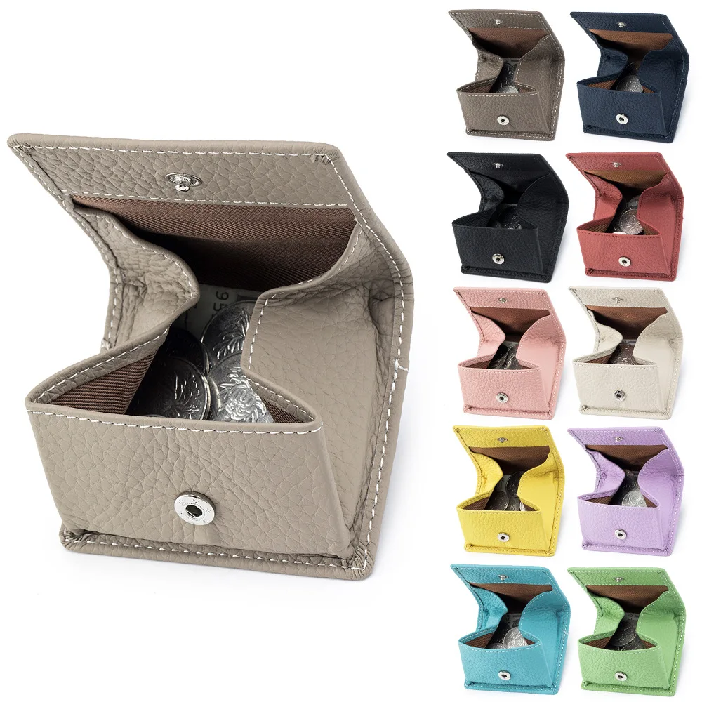 

Genuine Leather Coin Purse Makaron Change Holder Mini Pocket Pouch Wallet for Men Women Compact Snap Closure Coin Case Wallet