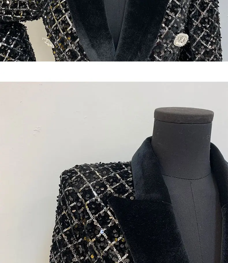 Black Sequined Thickened Women's Cotton Jacket 2025 New Winter Warm Elegant Fashionable Lapel High Quality Women Warm Coat H663