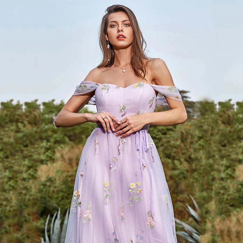 

VENUS A-Line Evening Dress For Women Sweetheart Lace Embroidery Prom Gown Floral Print Formal Dress Off The Shoulder Party Dress