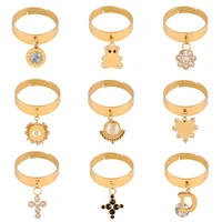 Heart Charms Ring Stainless Steel Ring For Women Adjustable Open Ring Trendy Zircon Letter Cross Pendant Rings Jewelry 1