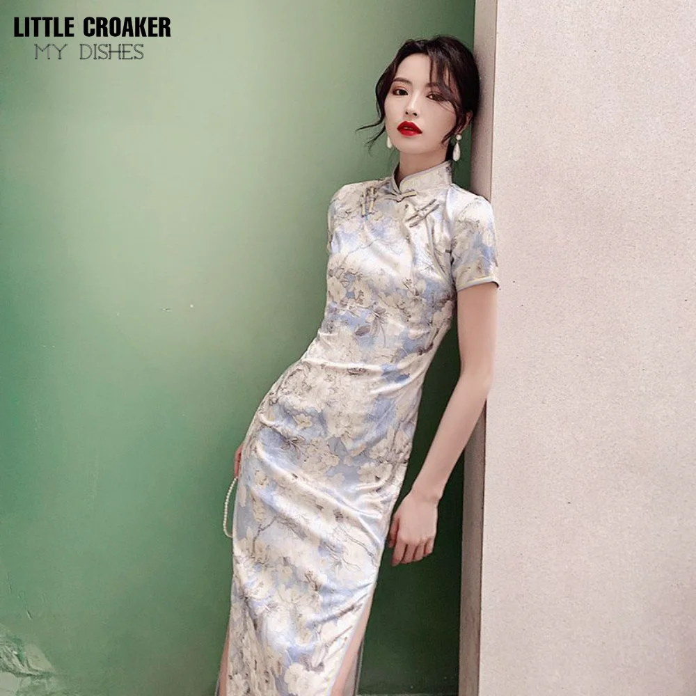 

Women Qipao 2023 New Style Retro Chinoiserie Style Qipao Long French Cheongsam Long Modified Young Girls Dress Summer