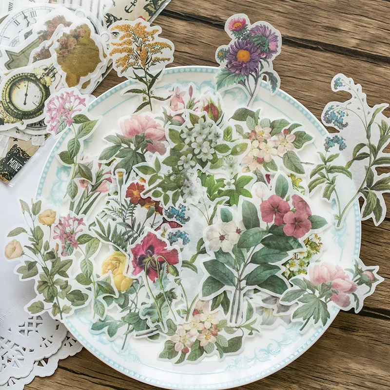 

60 pcs/bag Washi stickers Flower Bird butterfly Retro Plant DIY decoration planner korean stationery journal kawaii stationery