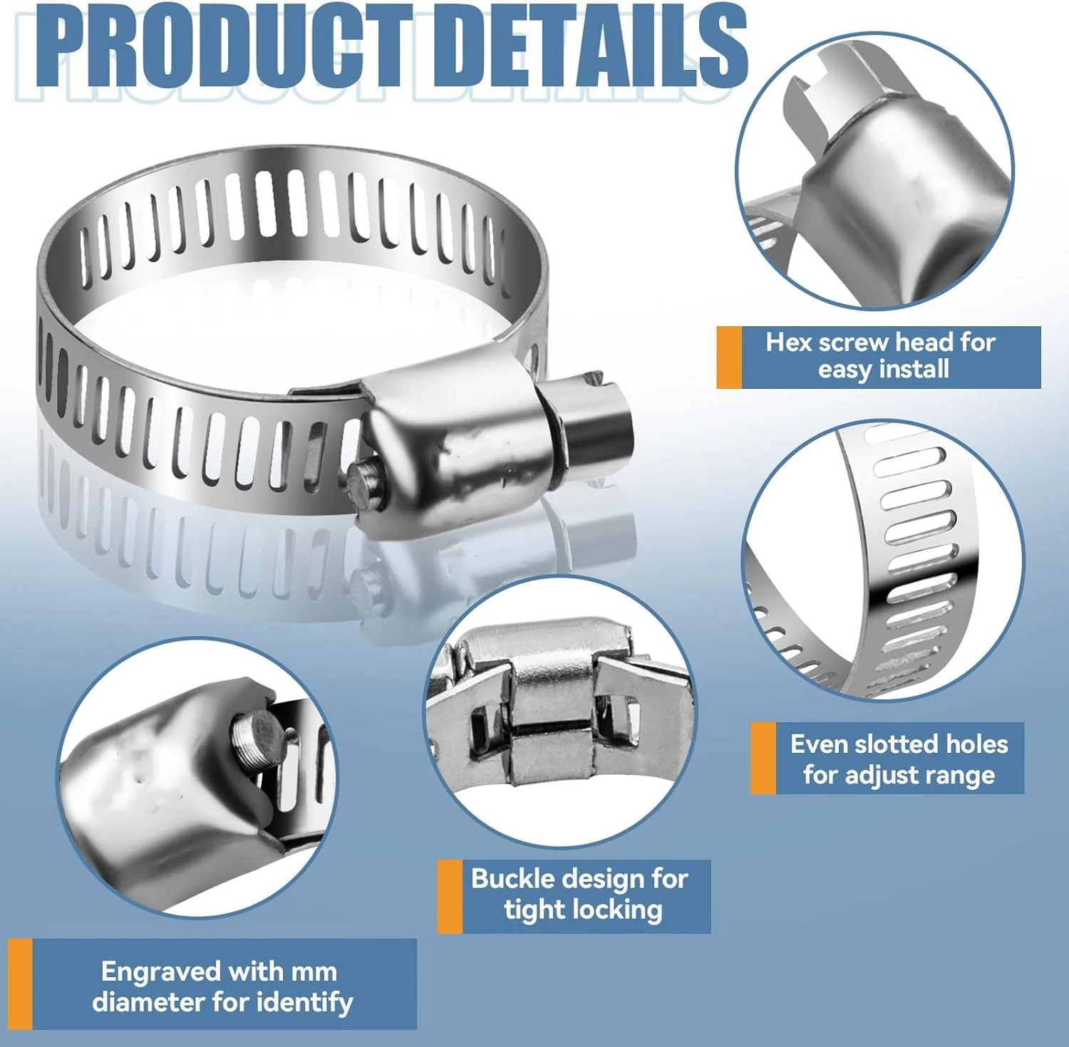40/60/80pcs Hose Clamps Set Stainless Steel Adjustable Car Fuel Hose Pipe Clamp Worm Gear Clip