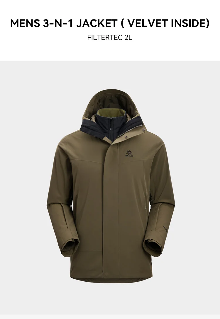 Description Picture 2 of itemKAILAs 3-in-1 Hiking Jacket Men Hard Shell Windproof Waterproof Outdoor Fleece Trekking Camping coat 2 Pics Set KG2331123