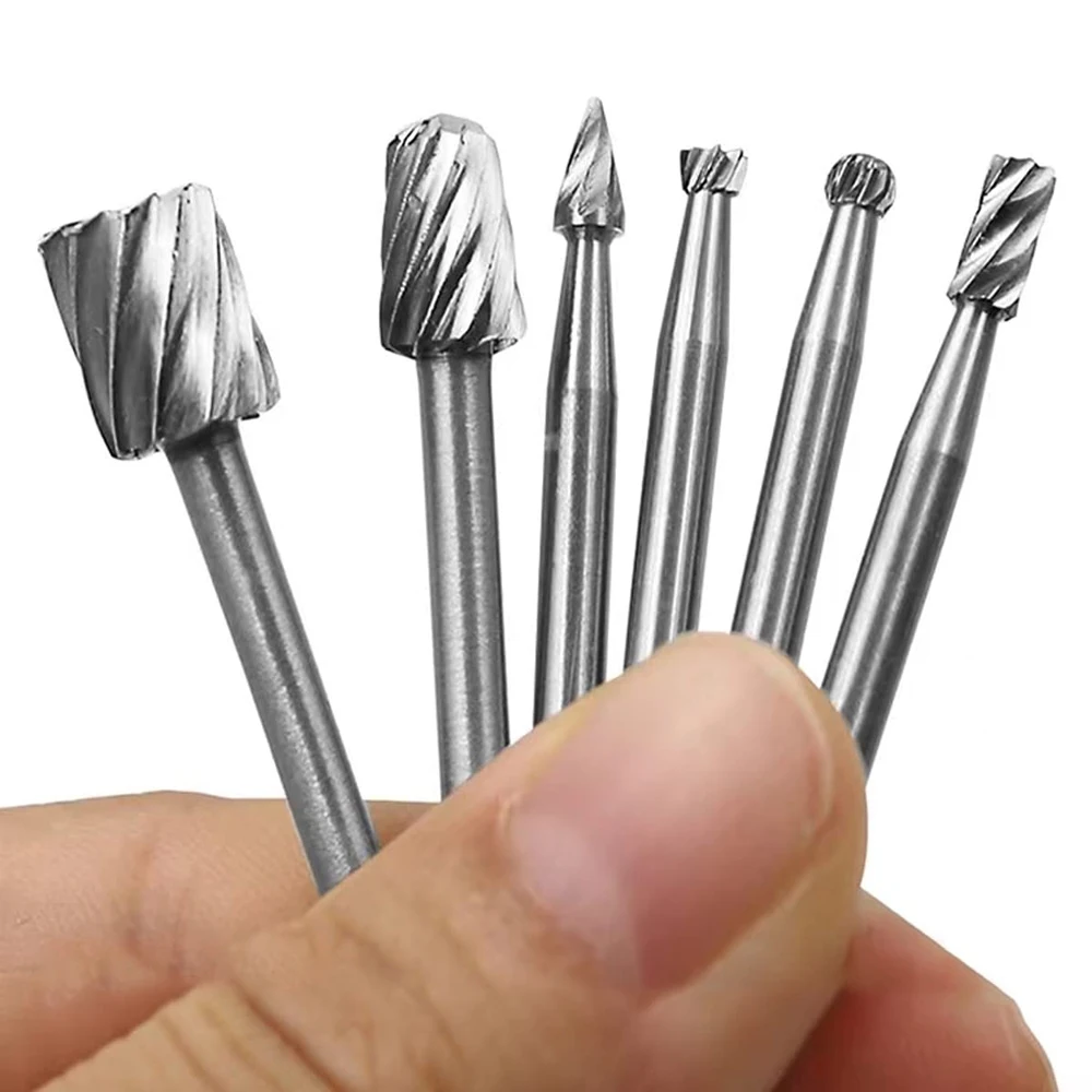 6pcs High Speed Steel Rotary Files Burrs Wood Milling Rotary File Burr Set for DIY Woodworking Carving Engraving Drilling