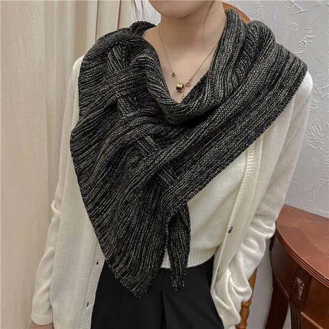 

Fashion Spring Autumn Knitted Shawl Women Crochet Shoulder Guard Neck Infrared Pierced Cloak Tied Scarf Fake Shawl Black