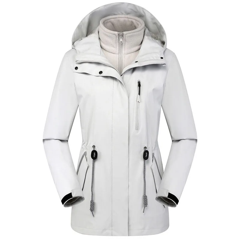 

Костюм штурмовой средней длины для женщин, со съемной светоотражающей полосой «Три в одном», ветрозащитный, водонепроницаемый, дышащий, утолщенный теплый