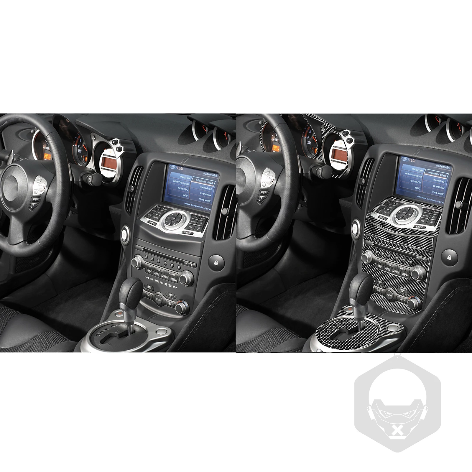 For NISSAN 370Z Z34 2009+ Central Control Gear Shift Knob Air Conditioning Navigation Lifting Real Carbon Fiber Sticker Trim