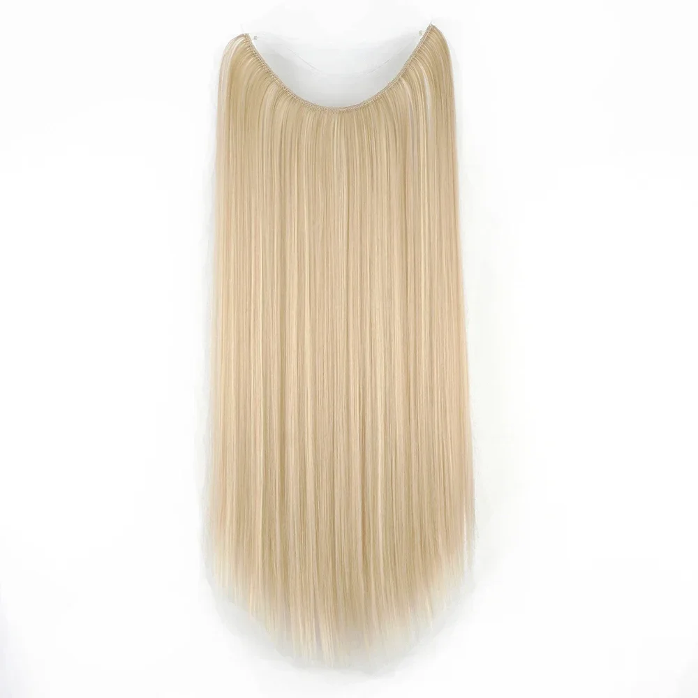 22'' 26'' Long Straight Blonde Synthetic Halo Hair Extensions Fish Line Invisible Hairpiece Extension Fake Hair for Girls - Image 4