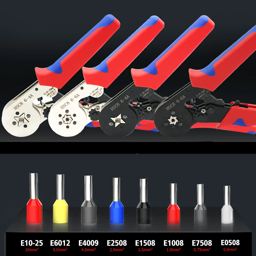 Tubular Terminal Crimping Pliers Tool Kit HSC8 6-4A 0.25-10mm2/6-6A 0.25-6mm2 High Precision Tool Ferrule  Electrician Clamp Set 6