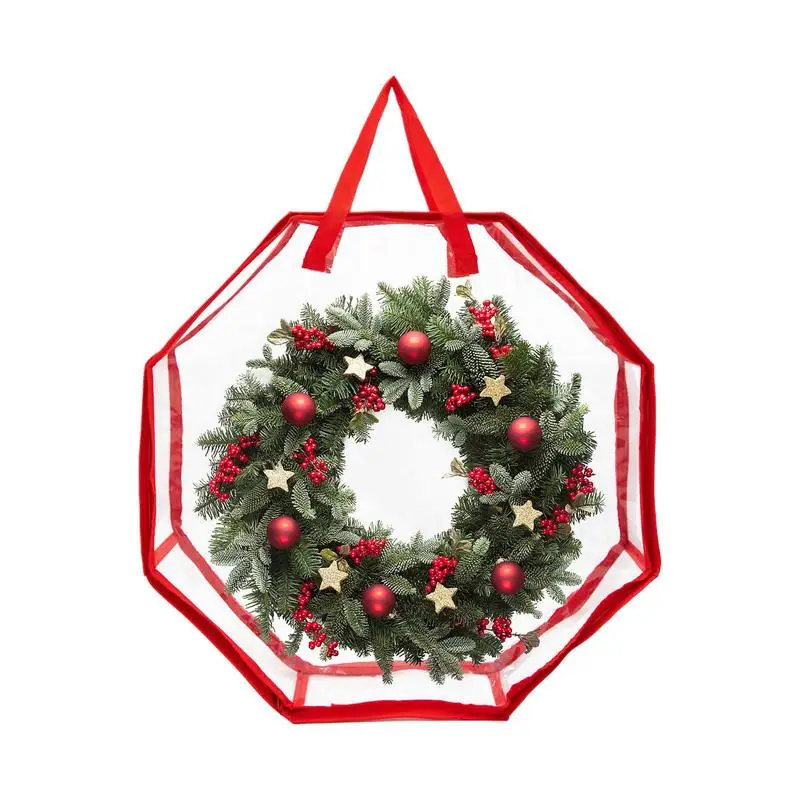 Christmas Wreath Storage Bag Clear Window Artificial Wreath Storage Holder With Zipper Sturdy Carry Handles Tear Resistant PVC
