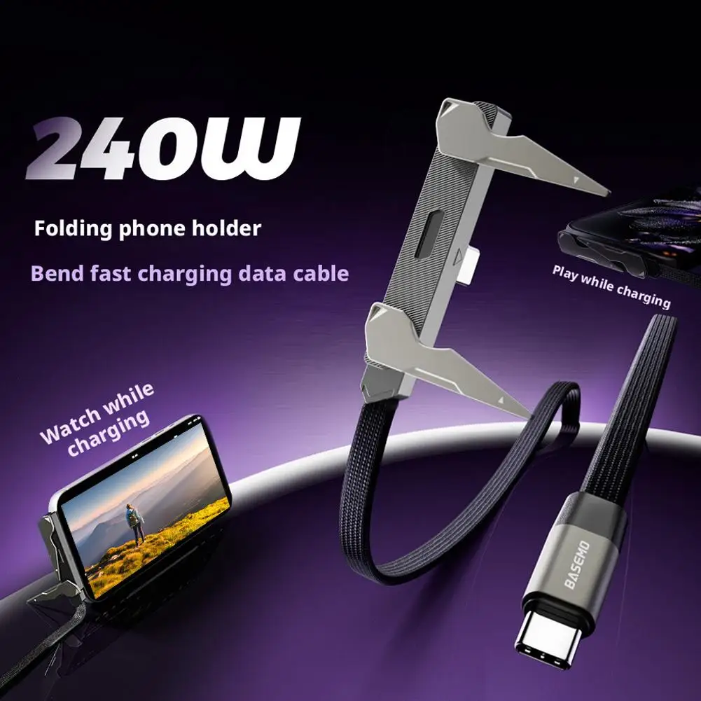 Universal 240W Folding Braided Data Cable with Ergonomic 90-Degree Type-C to Type-C Connector