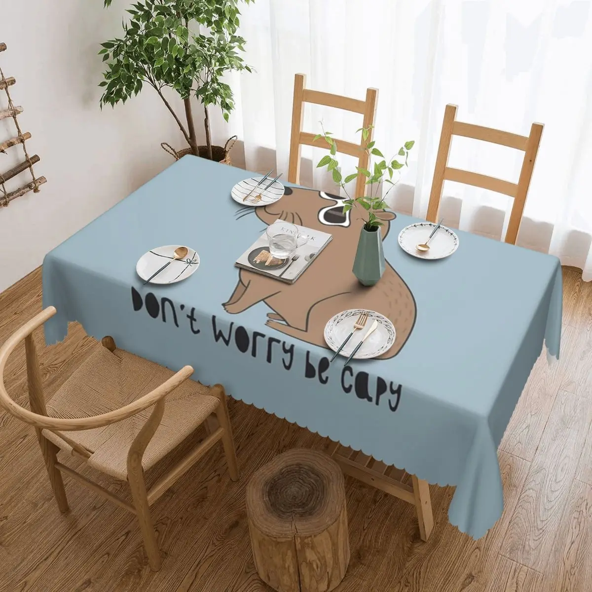

Don't Worry, Be Capy Awesome Cute Capybara Tablecloth 54x72in soft Protecting Table Festive Decor