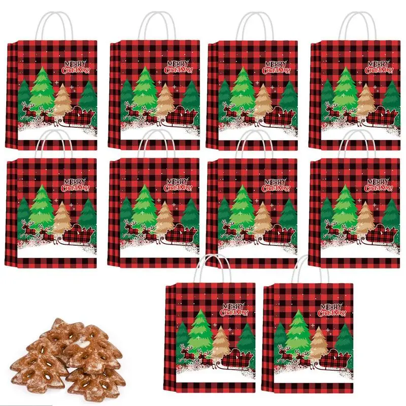 

Рождественские подарочные пакеты 10 шт., праздничные пакеты для печенья, пакеты из крафт-бумаги с ручкой, рождественские подарочные пакеты для упаковки подарков на Рождество