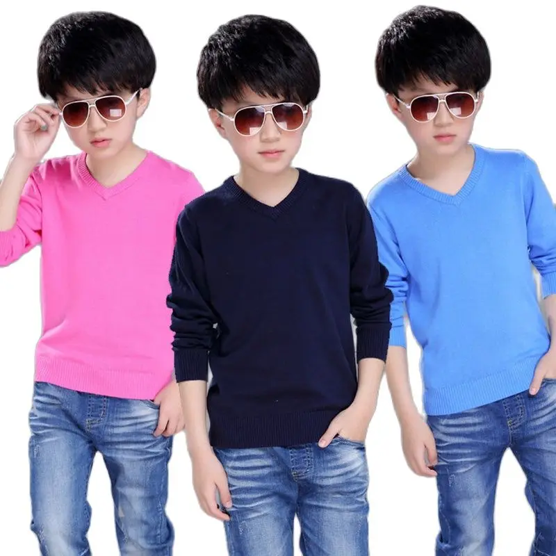 4-16Y Big Boys Knitting Sweaters Solid Color O-neck Knitwear Clothes Children's Fashion Sweater Girls Toddler Baby Outwear Tops