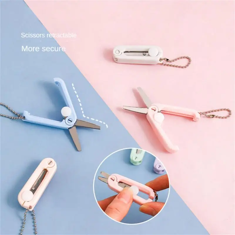 Creative folding portable mini scissors Morandi lovely paper-cutter student safety stationery key pendant keychain