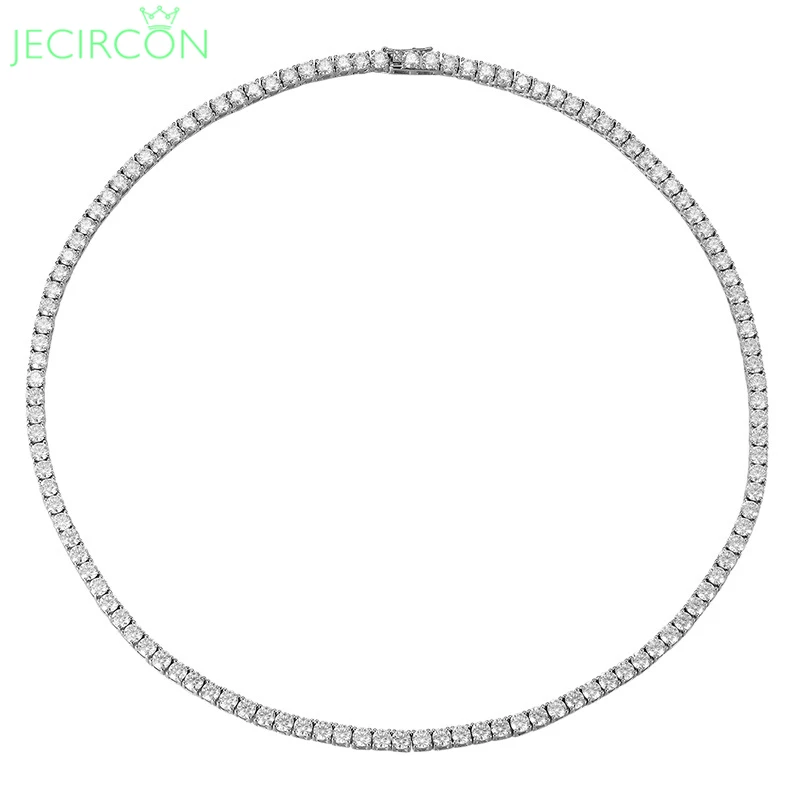 

JECIRCON Single 0.3ct Moissanite Necklace for Men/Women Luxury Full Diamond Tennis Chain 100% 925 Sterling Silver Clavicle Chain