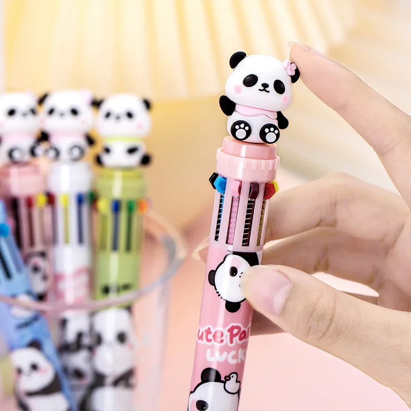 Ballpoint Pen 1 Piece Lytwtw's Cute Ballpoint Pen Press Cartoon Panda Multicolor 10 In 1 Colors Stationery School Office Supply Creative
