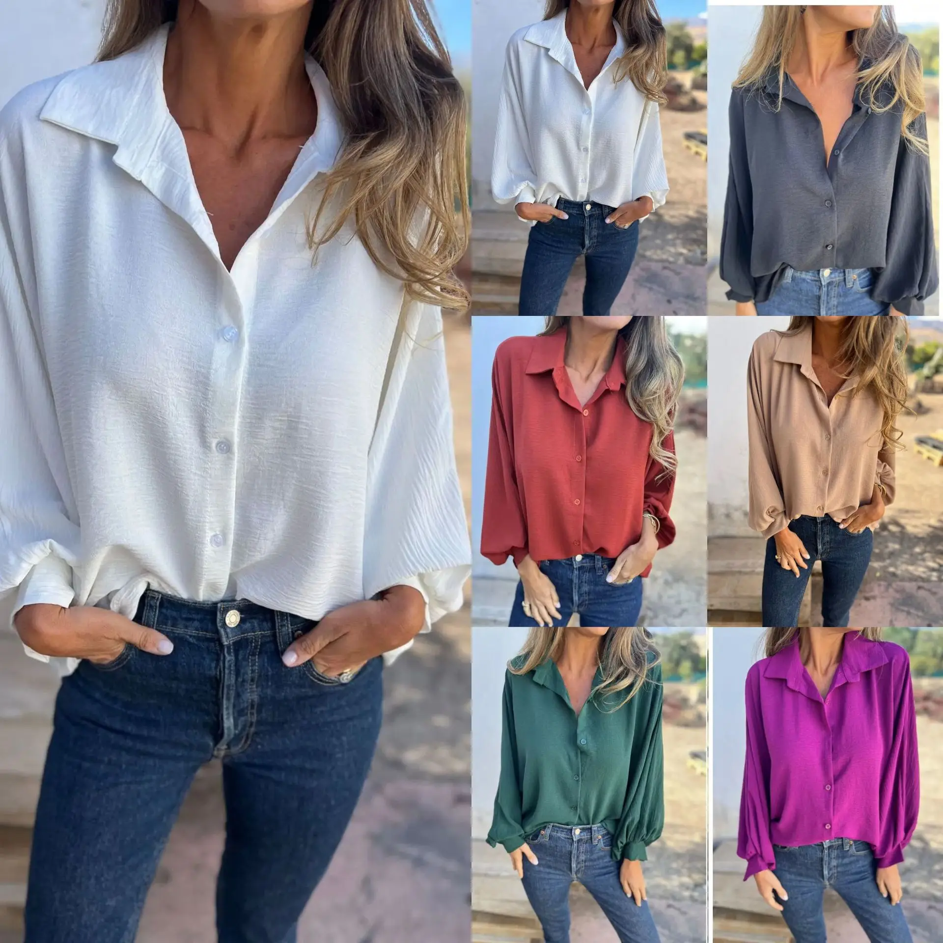 Women Long Sleeve Casual Blouse Shirt