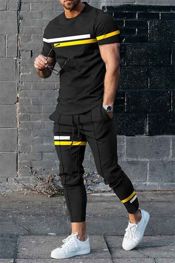 

Spring Summer 3D Digital Printing Men's Tracksuit Men Short-sleeved T-shirt And Pants Trousers Pants Two Piece Sets