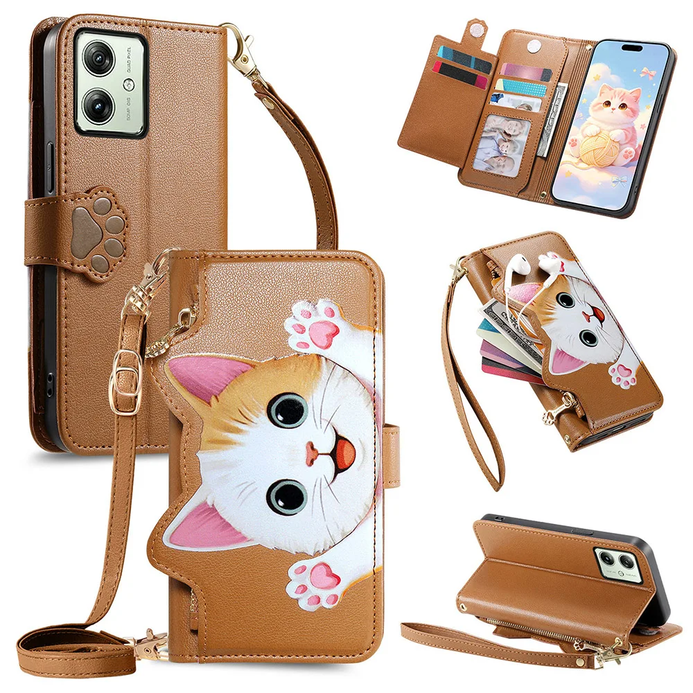 Adorable Cat Crossbody Lanyard Strap Wallet Phone Case Cover