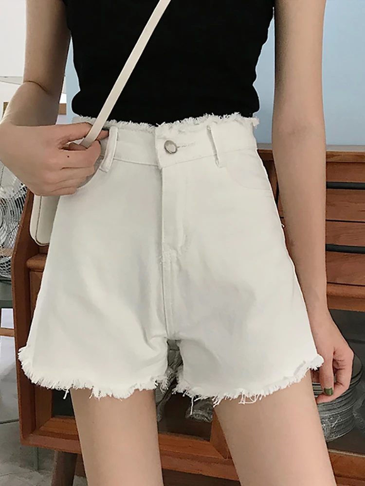 

S-5xl Summer Women Denim Shorts Trendy High Waist A-line Raw Edge Hot Pants Casual All-matched Oversized Ladies Shorts