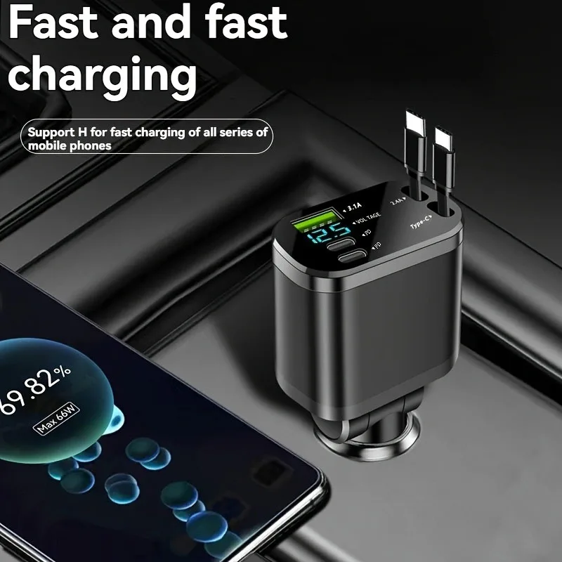 Car Charger, Car Charger with Retractable Cable, Car Pd, Car Fast Charging, Super Fast Charging, Flash Charging