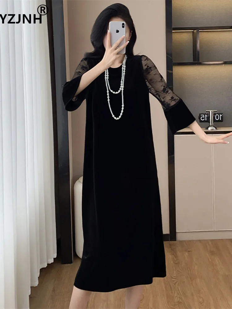 YZJNH2024AutumnWinterDressWomensLooseRoundNeckLongSleeveDresswithVelvetSplicing.jpg