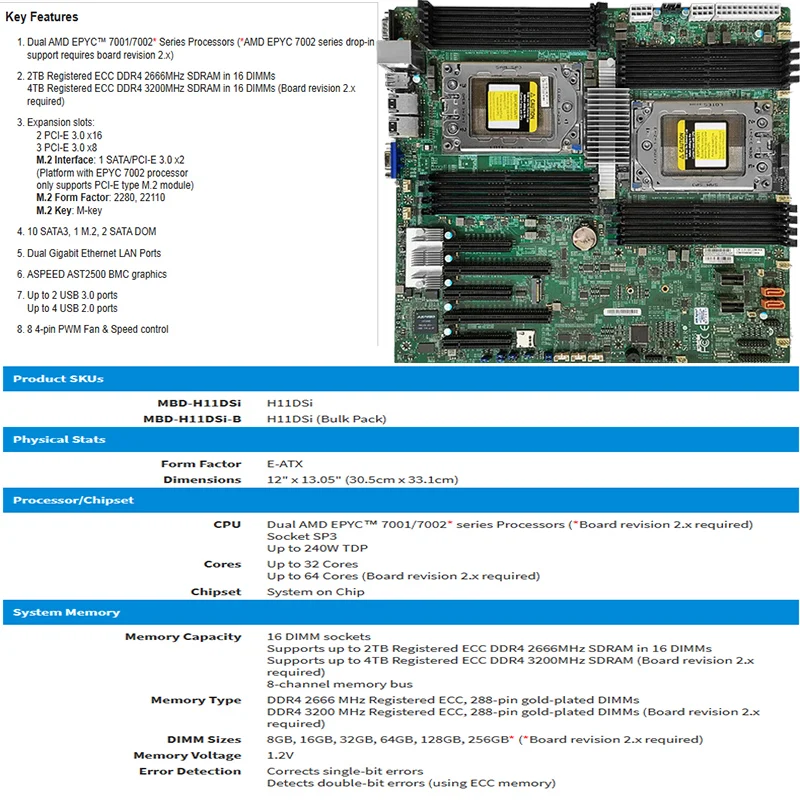    DDR4,  EPYC 7001 7002 ø CPU 7551 7302 CPU, H11DSI κ H11DSi REV 2.0,  