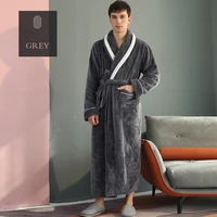 Ensemble de Robe épaisse en flanelle solide pour amoureux de l'hiver, peignoir Long pour Couple, vêtements de nuit avec poche, Lingerie intime, vêtements de maison 6