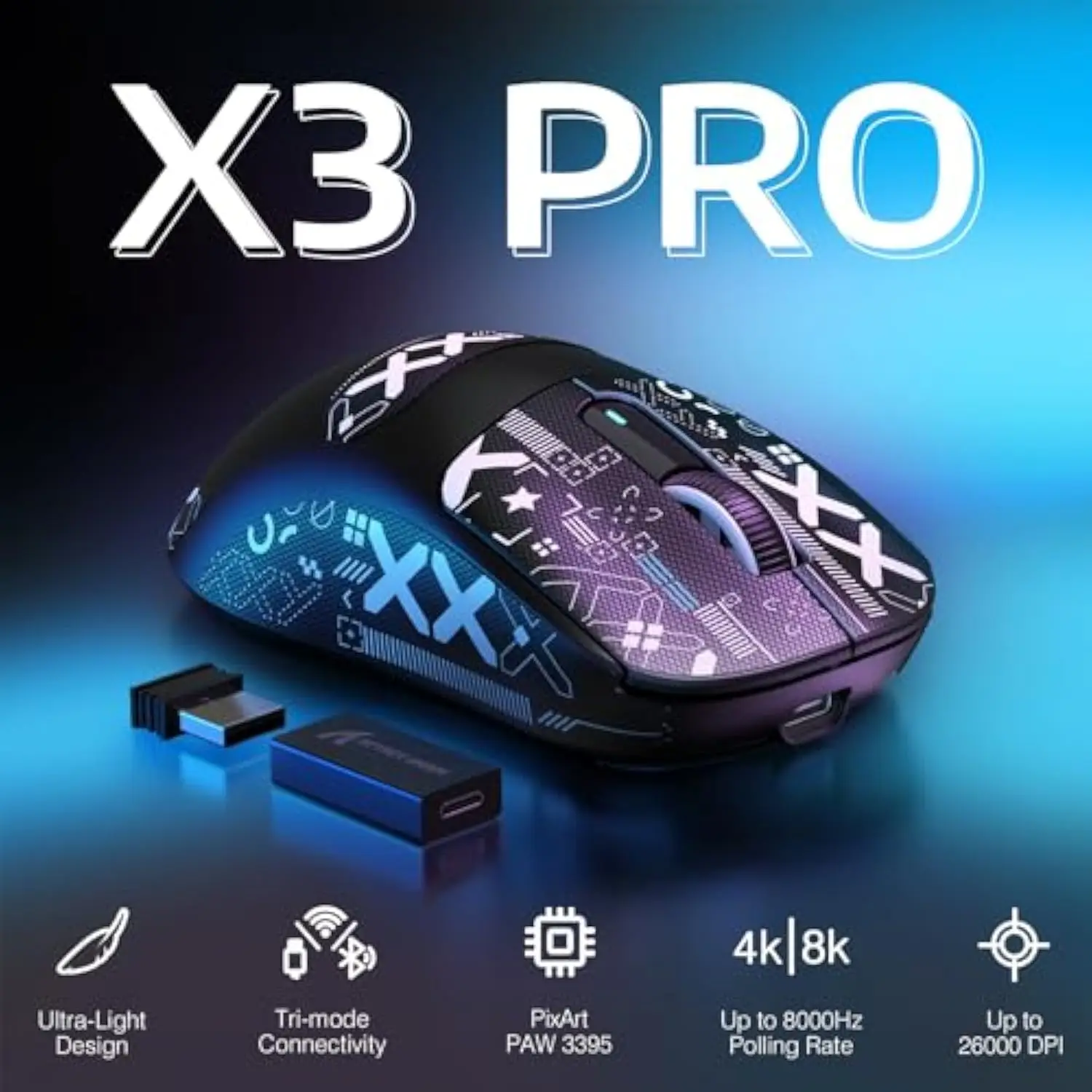 ماوس الألعاب اللاسلكي Attack Shark X3 Pro - PAW339...