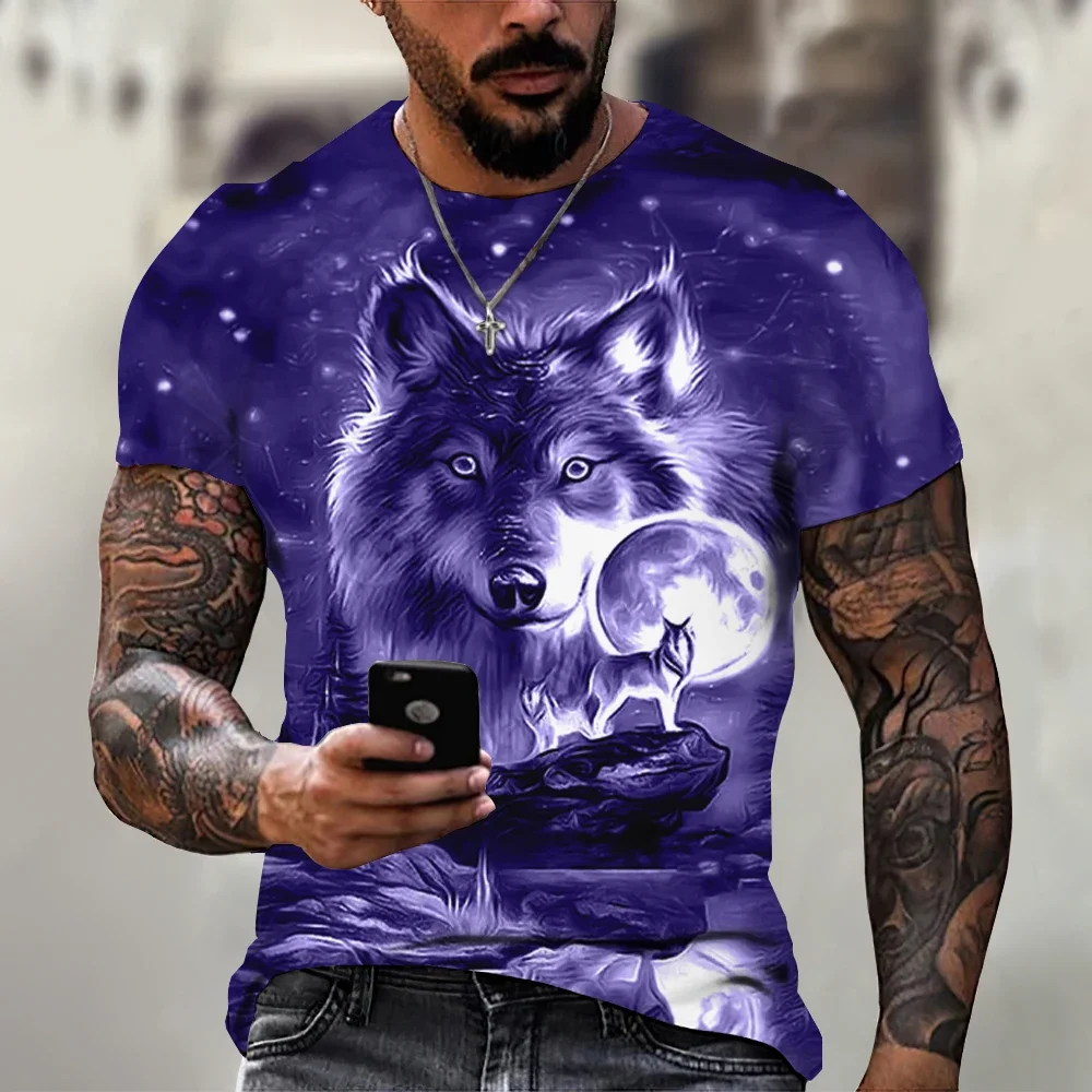 2024 Wolf T Shirt Für Herren Animal Print Kurzarm Top 3D Casual Straße Mann T-shirt Übergroßen T-shirt männer Vintage Kleidung – Detail 16