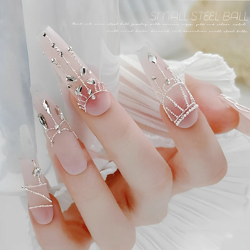 3D Metall Nagel Charms Nail art Dekoration Gold Splitter Punk Nagel Studs Ketten Dekoration Nägel Ball Schmuck Maniküre Zubehör – Detail 9