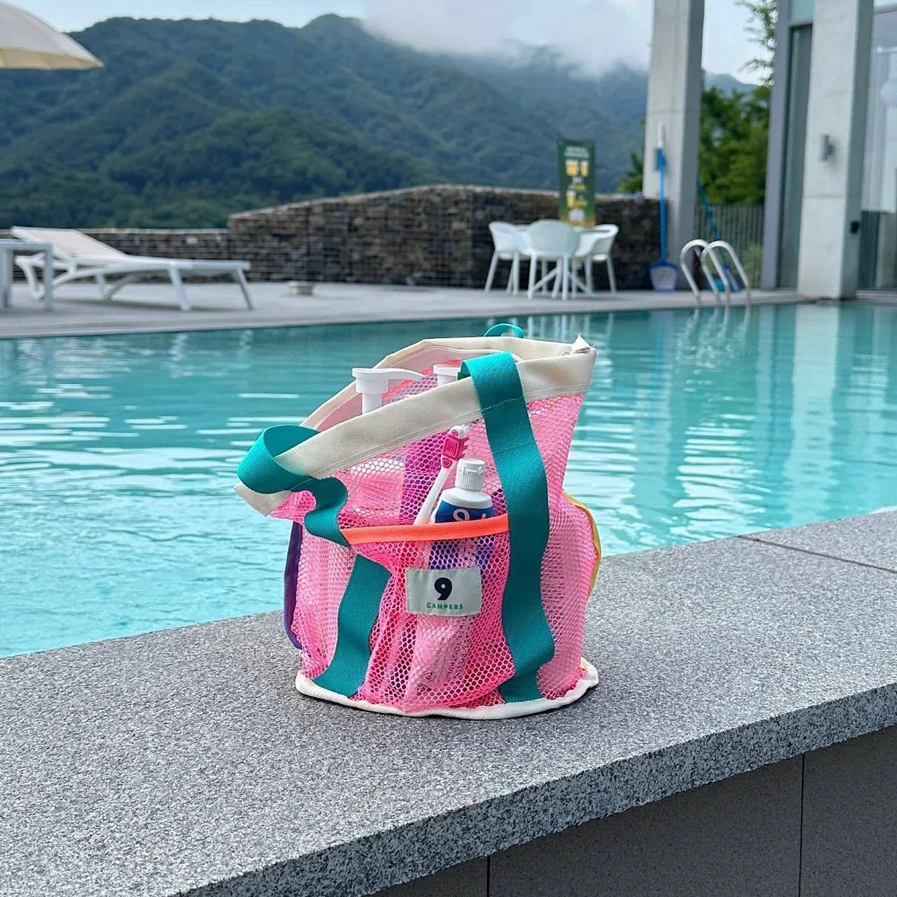 

Mesh beach bag Pink blue Contrast Outdoor Travel Swimming Toiletry Storage Bag children's toy Bathing, Washing, Mesh bag