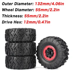 Jeu de roues en caoutchouc pour voiture radiocommandée, 132mm, 2.2 pouces, pour Axial SCX10 RC4WD D90, 1/10 