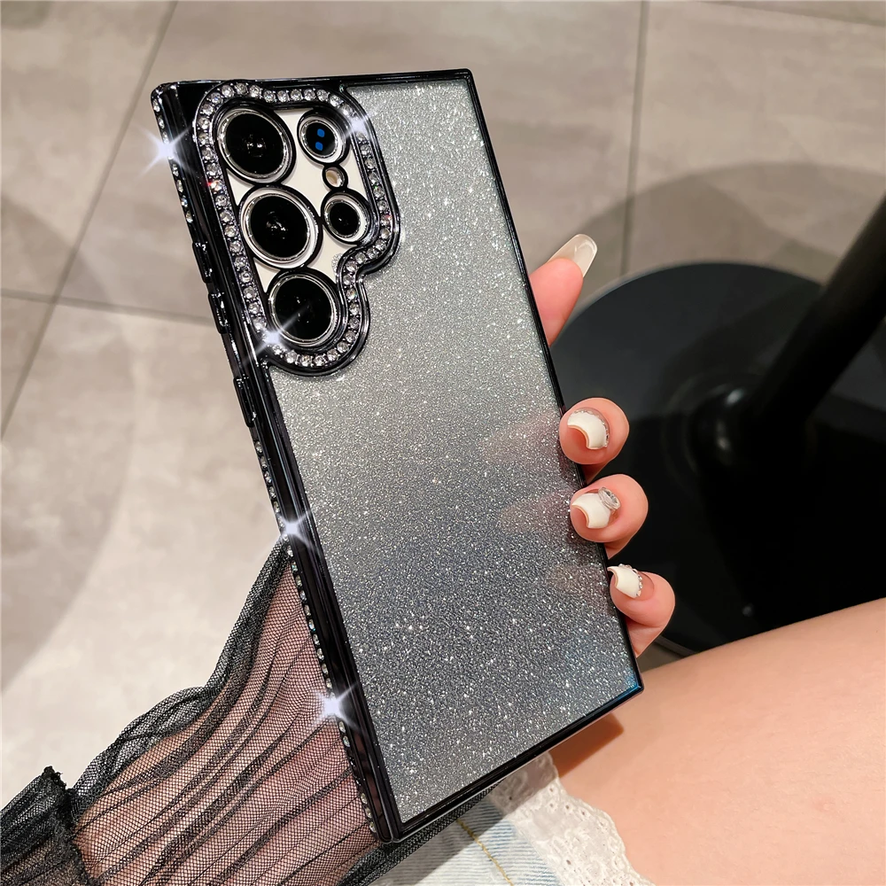 Luxury Plating Glitter Rhinestone Diamond Transparent Phone Case – Soft Gradient Color Cover
