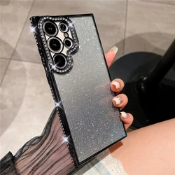 Luxury Plating Glitter Rhinestone Diamond Transparent Phone Case - Soft Gradient Color Cover - Samsung S23Ultra (Black)
