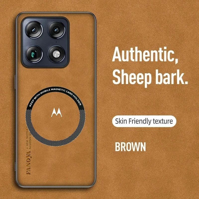 Premium Sheepskin Leather Case with Car Magnetic Mount and Anti-Drop Protection