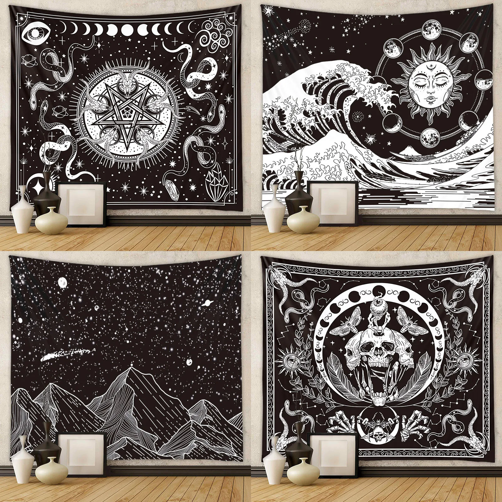 

Witchcraft Tarot Wall Tapestry Sun Moon Face Wall Hanging Sofa Room Aesthetic Bedroom Decoration Home Decor Tapestry 150x200 cm