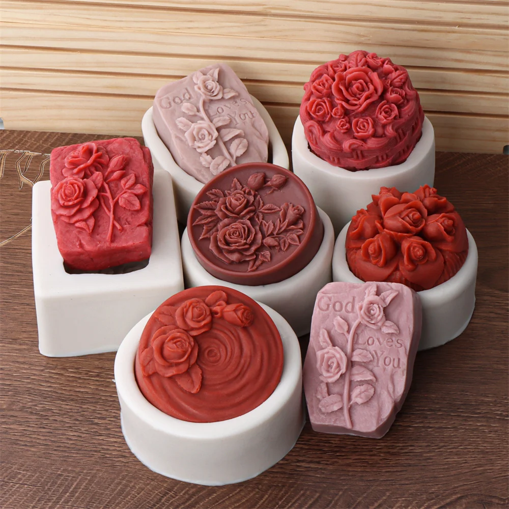 Round Rose Soap Silicone Mold Valentine's Day Flower Soap Mold DIY Peony Tulip Rose Plaster Candle Gift silicone mold soap molds