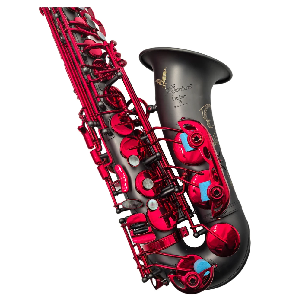The Imperium matte black nickel plated Alto Saxophone with red lacquer keys